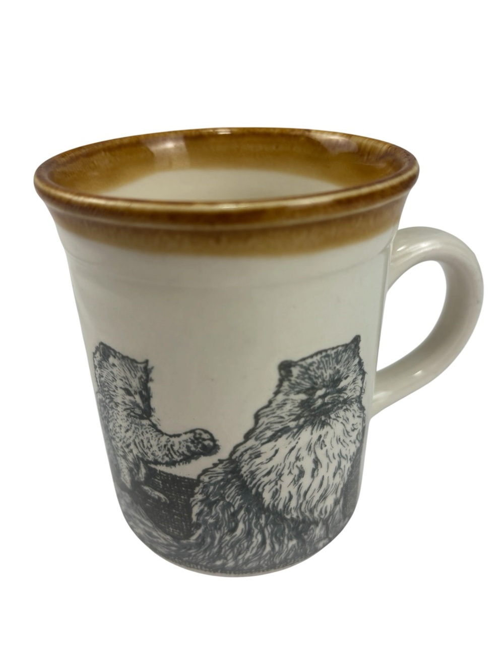 Vintage Biltons England Persian Cat & Kitten Stoneware Mug, Brown Drip Glaze